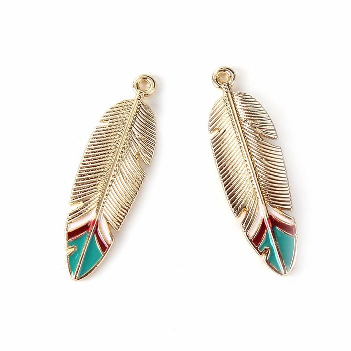 4 pcs Boho Feather Charm Gold Plated 33x10mm