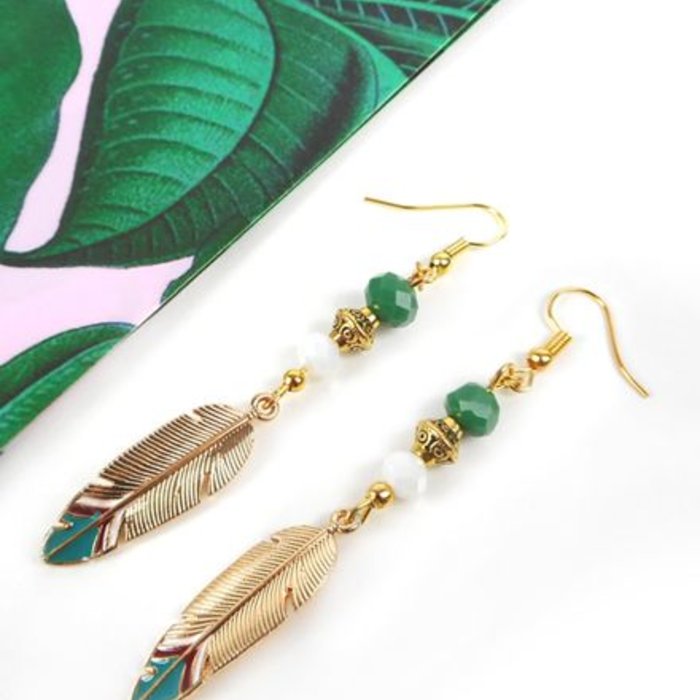 4 pcs Boho Feather Charm Gold Plated 33x10mm