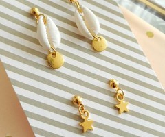 Minimalist Earrings With Kauri Shell Bead And Star Charms