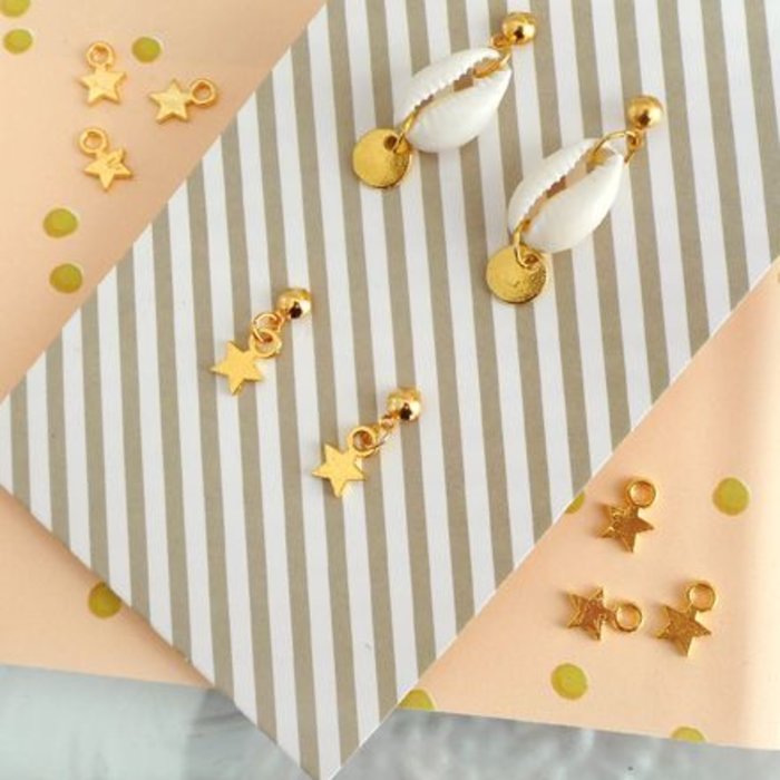 Minimalist Earrings With Kauri Shell Bead And Star Charms inspi59698