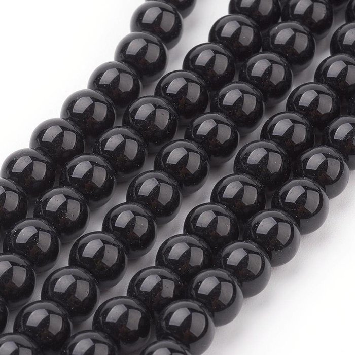 Glassbeads Black 6mm, strand 130 pieces