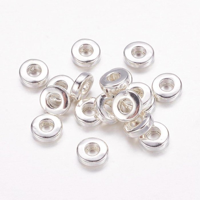 Spacer Beads Zilver Nikkel Vrij 6x2mm, 15 stuks
