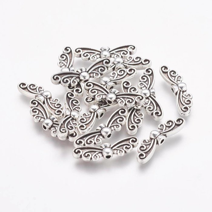 Wing Beads Silver 22x6mm, 6 pieces