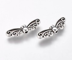 6 pieces Wing Beads Silver 22x6mm