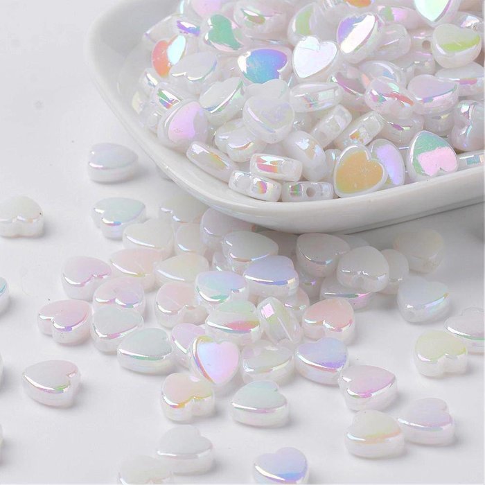 15 stuks Hartje Kralen Wit Shine 8x3mm