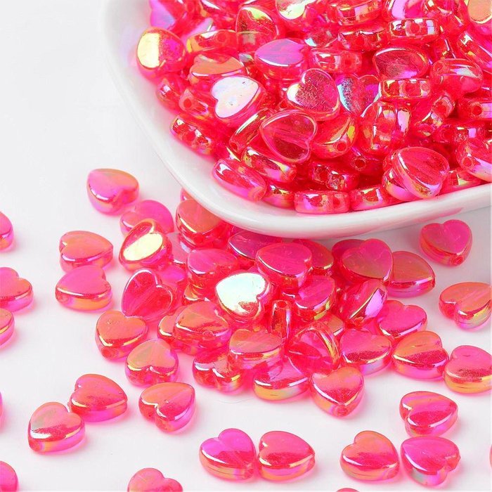 15 stuks Hartje Kralen Roze Shine 8x3mm