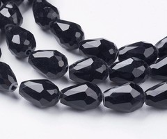 Facet Druppel Glaskralen Antraciet Shine 11x8mm, 10 stuks