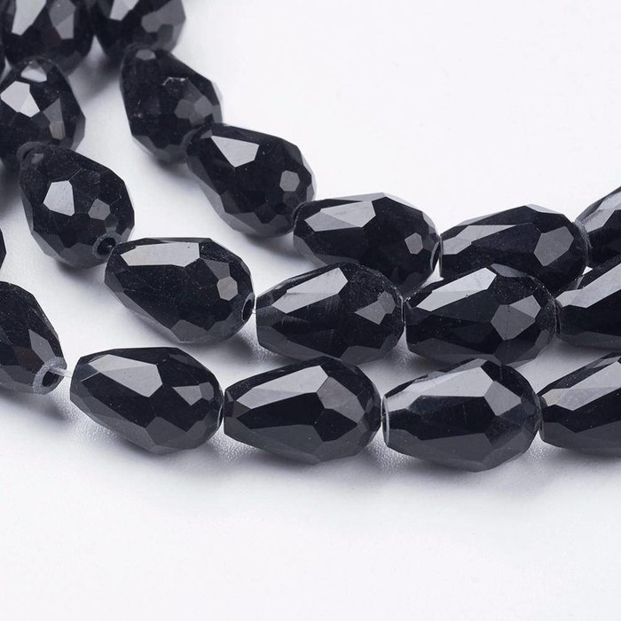 Faceted Drop Glassbeads Black Shine 11x8mm, 10 pieces