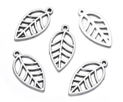 Charm Silver Leaf 23x12mm, 6 pieces