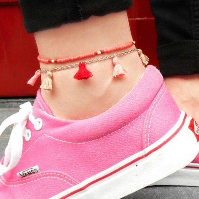 Enkelbandjes Van Kralen En Kwastjes - Roze Rood inspi59702