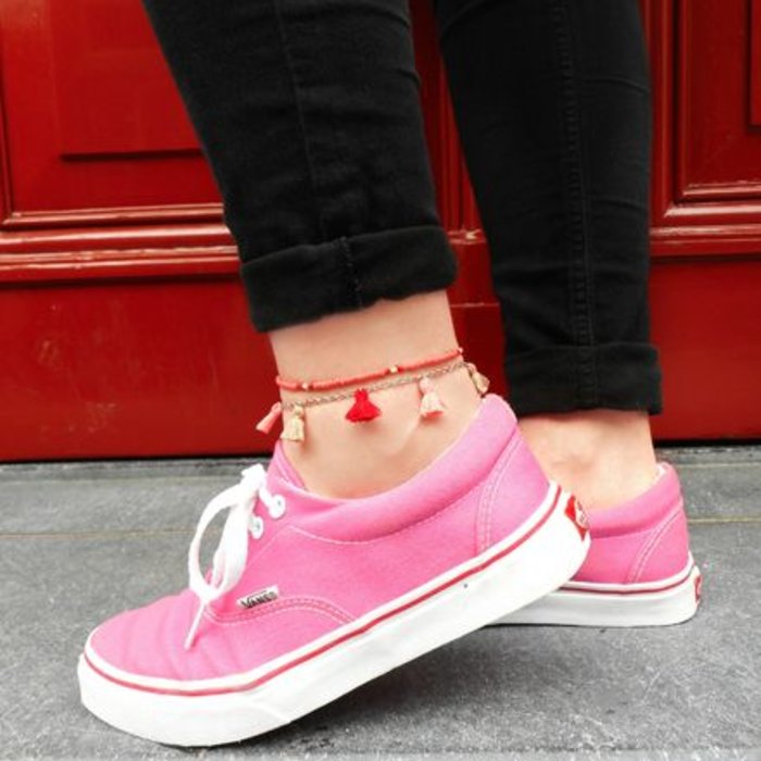Enkelbandjes Van Kralen En Kwastjes - Roze Rood inspi59702