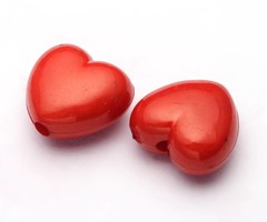 10 Pcs Acrylic Bead Red Heart 10x11mm