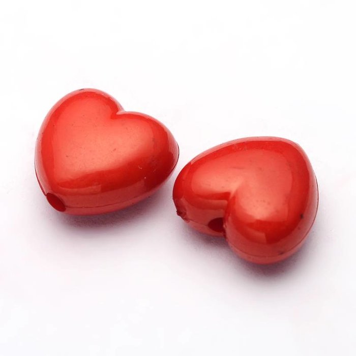 10 Pcs Acrylic Bead Red Heart 10x11mm