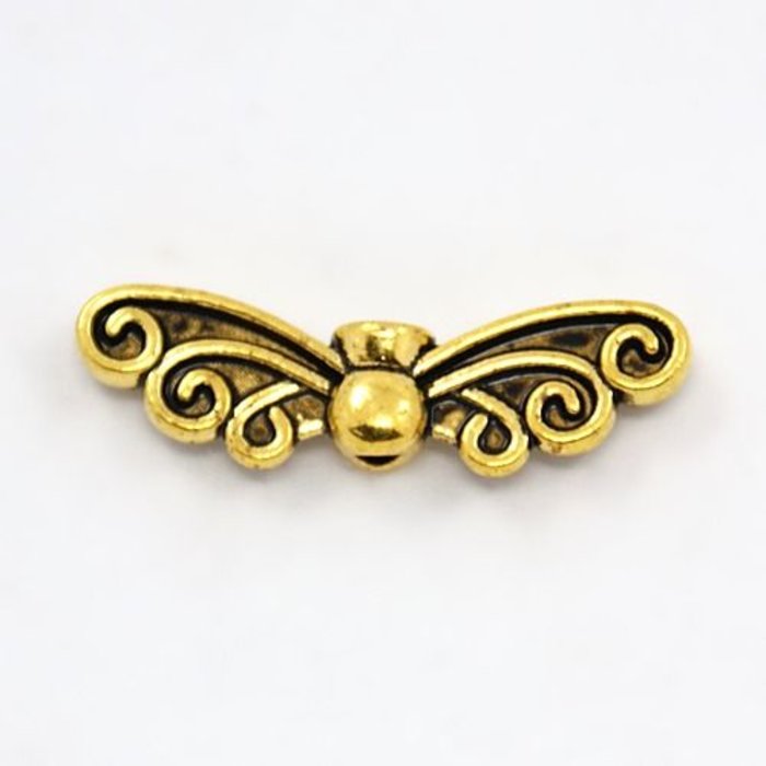 6 stuks Vleugel Kralen Gold Plated 22x6mm