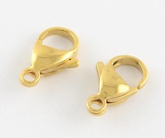 Stainless Steel Karabijn Sluiting Gold Plated 10mm, 4 stuks