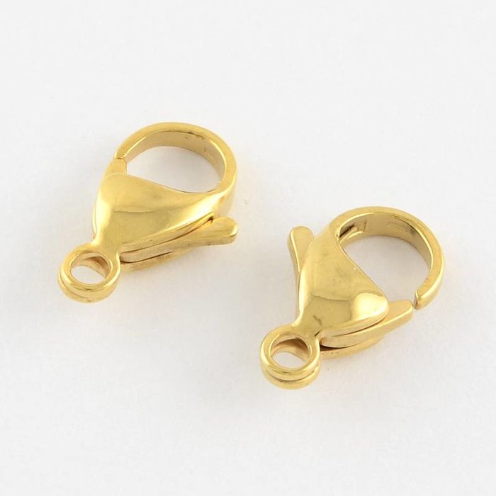 4 stuks Stainless Steel Karabijn Sluiting Gold Plated 12mm - A02*