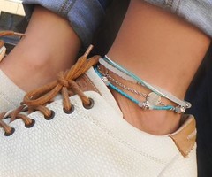 Anklet Bracelter With Silver Coin Charm And Beads