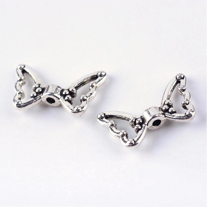 Butterfly Wing Beads Silver 18x11mm, 6 pieces