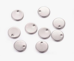 Stainless Steel Coin Charm Silver 8mm, 5 pieces