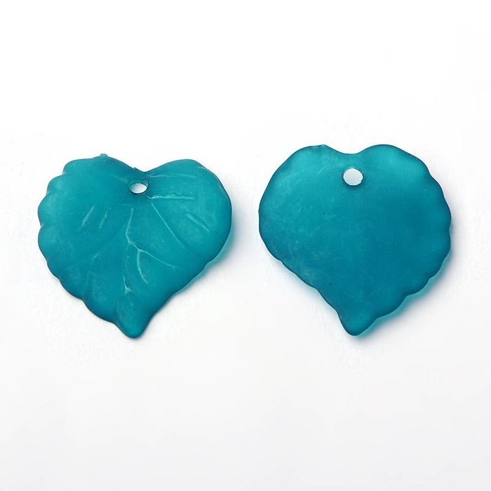 10 pieces Acrylic Leaf Charm Dark Turquoise 15mm - 2332