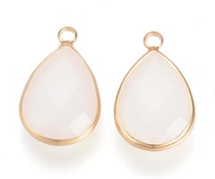 2 stuks Druppel Glasbedels Gold Plated Offwhite 18x10mm
