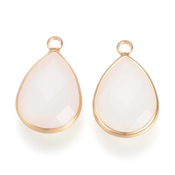 Facet Druppel Glasbedels Gold Plated Offwhite 18x10mm, 2 stuks