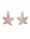 Enamel Starfish Charm Gold and Pink 18x15mm, 3 pieces