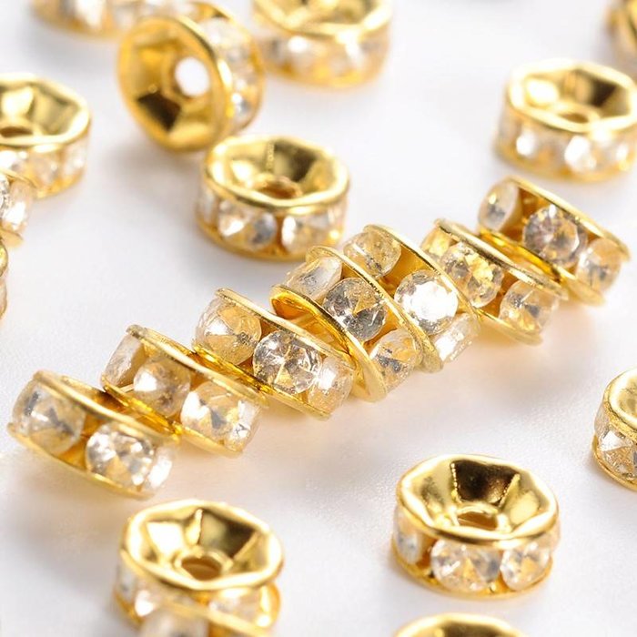 Strass Kralen Gold Plated Rondelle 6mm, 20 stuks