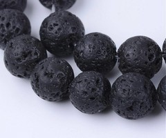 Natural Lavabeads Black 6mm, strand of 55 pieces