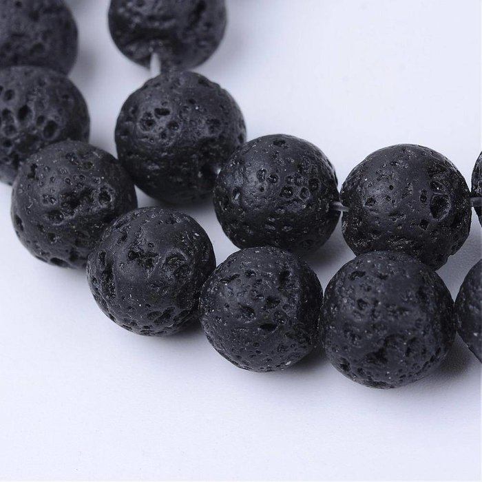 Natural Lavabeads Black 6mm, strand of 55 pieces