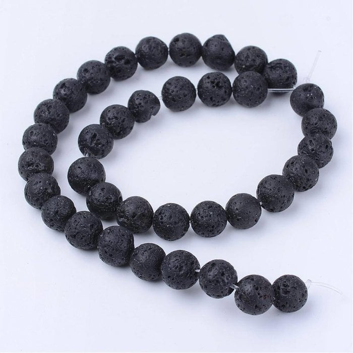 Natural Lavabeads Black 6mm, strand of 55 pieces