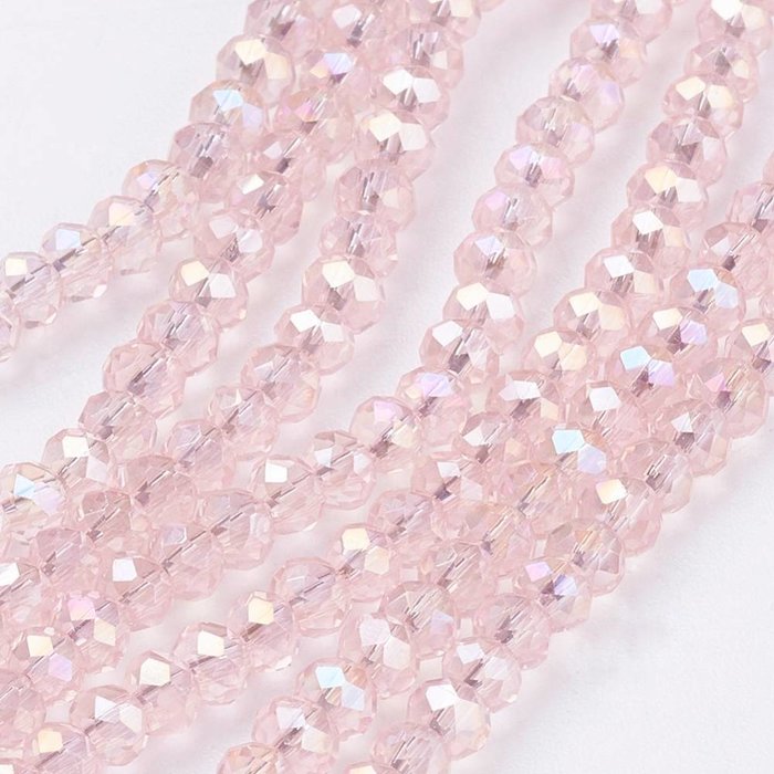 Faceted glass beads Light Pink Shine 6x4mm, 80 pieces