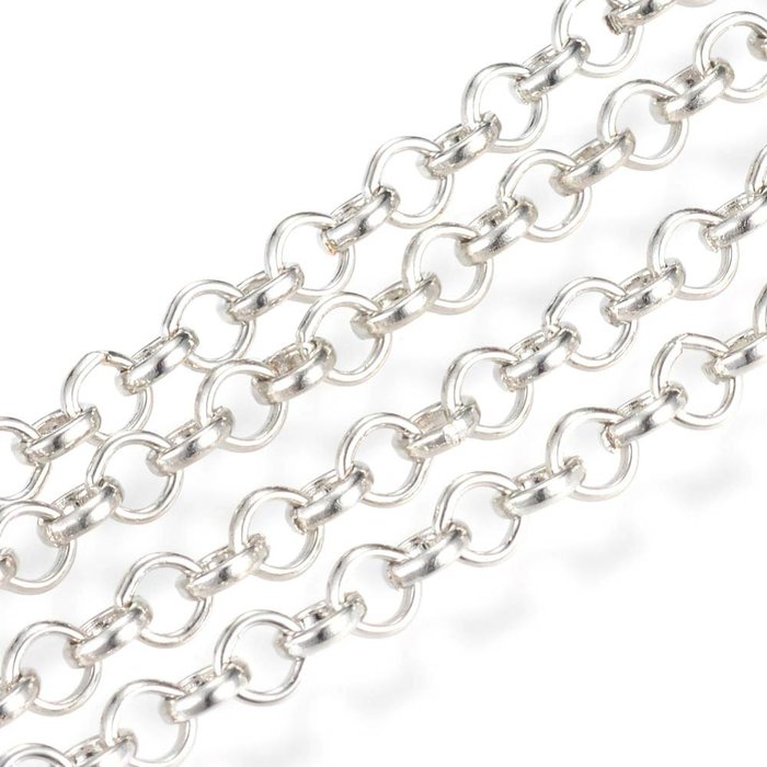 Jasseron Schakel Ketting Antiek Zilver 4mm Nikkelvrij, 1 meter