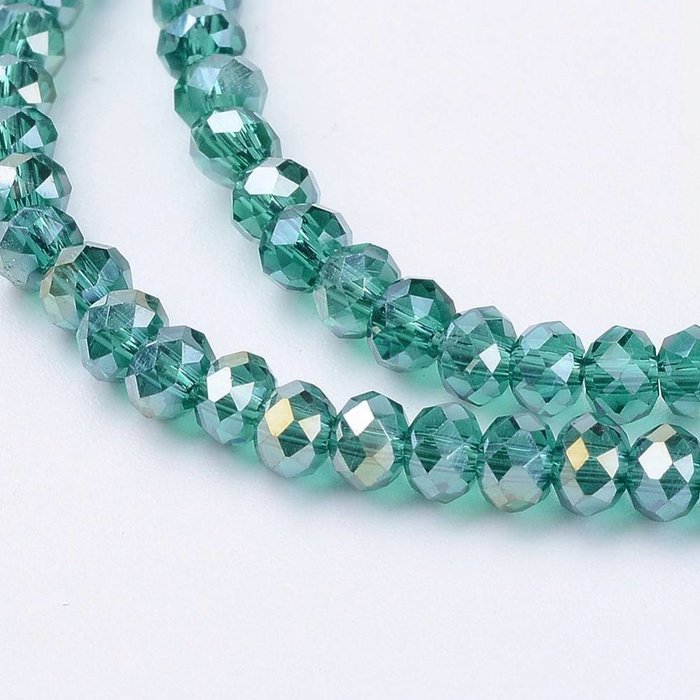 Facet Glaskralen Turquoise Groen Shine 3x2mm, 80 stuks