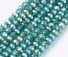 Faceted Glassbeads Turquoise Green Shine 3x2mm, 80 pieces