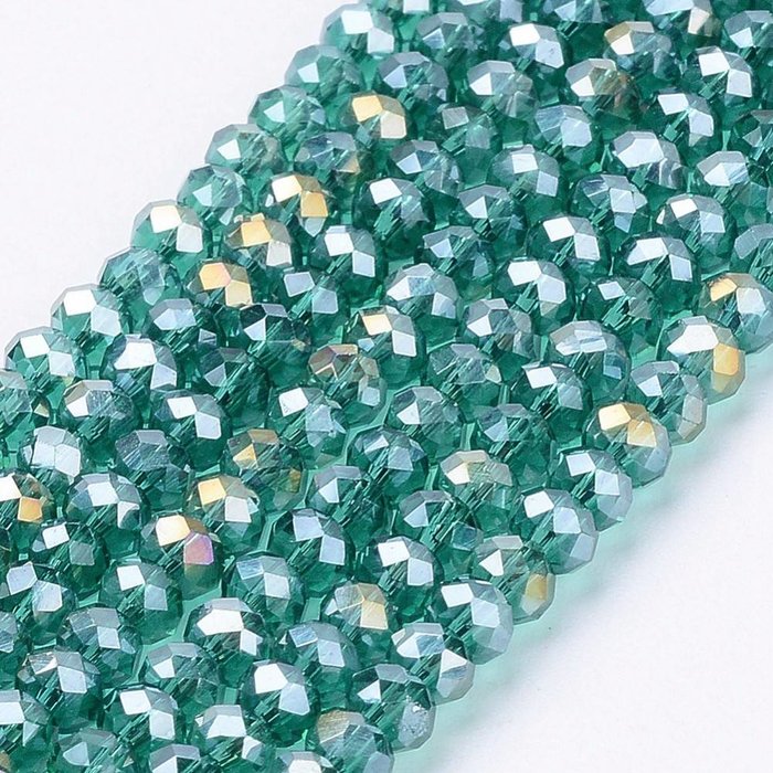 Faceted Glassbeads Turquoise Green Shine 3x2mm, 80 pieces
