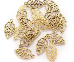 Leaf Charm Gold Plated 23x12mm, 6 pieces