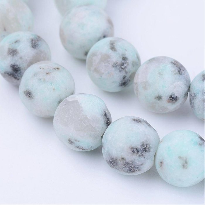 Natural Frosted Sesame Jasper Beads Mint 6mm, strand of 55 pieces
