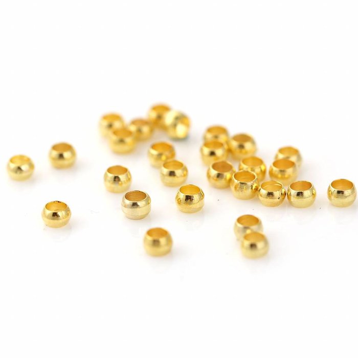 Crimp Beads Gold Plated 3.5mm, hole size 2.2mm, 20 pieces