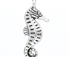 5 pieces Sea Horse Charm 3D Silver 22x9mm
