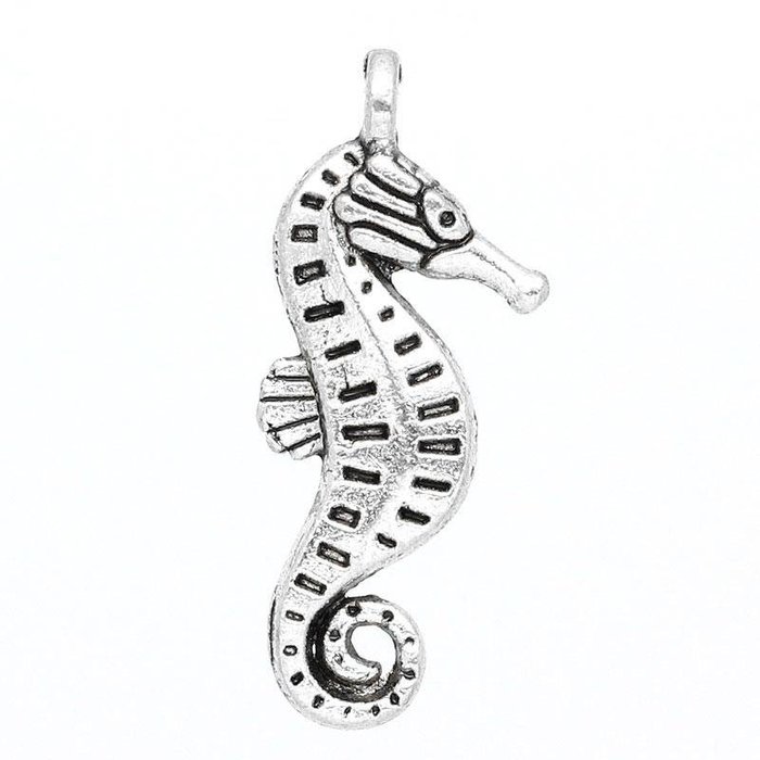 5 pieces Sea Horse Charm 3D Silver 22x9mm - 5804