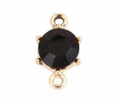 3 pieces Gold Plated Connector with Rinestone Black 15x9mm