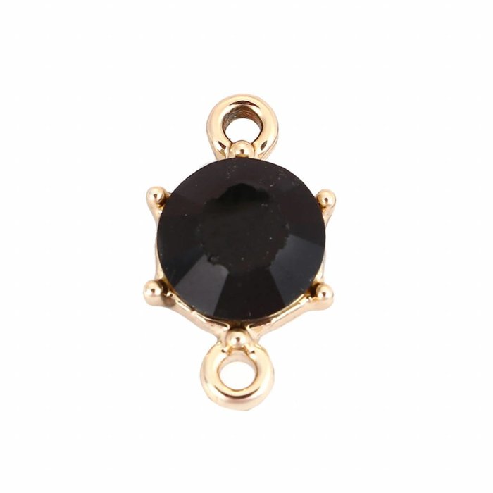 Gold Plated Connector met Strass Zwart 15x9mm, 3 stuks