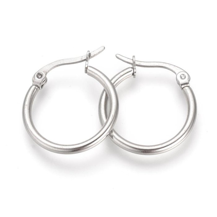 Stainless Steel Hoop Earrings Silver 20mm, 2 pieces