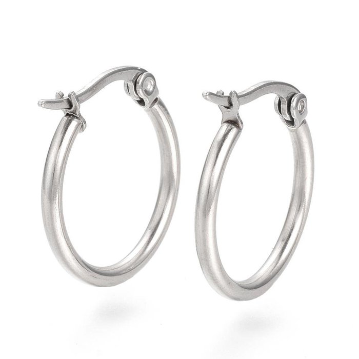 Stainless Steel Hoop Earrings Silver 20mm, 2 pieces
