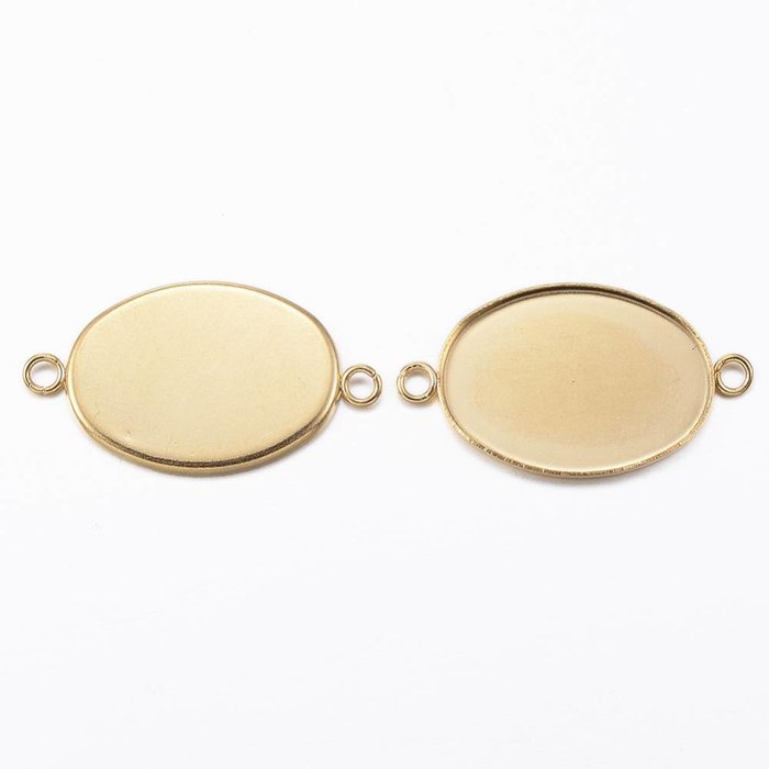 Stainless Steel Connector Gold 25x14mm fits 18x13mm Cabochon, 3 pieces
