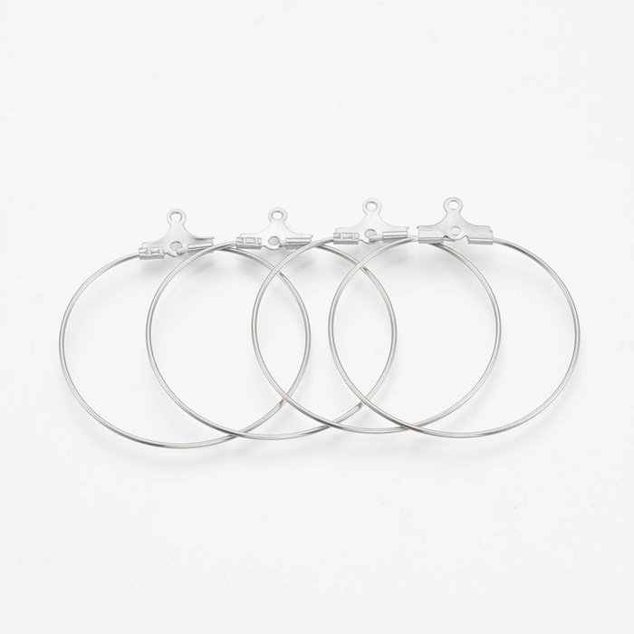 Stainless Steel Hoop Earring Silver 44x40x0.8mm, 4 pieces