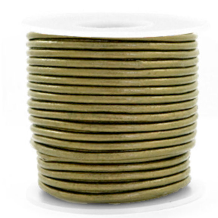 DQ Leather 3mm Olive Green Metallic, 1 meter