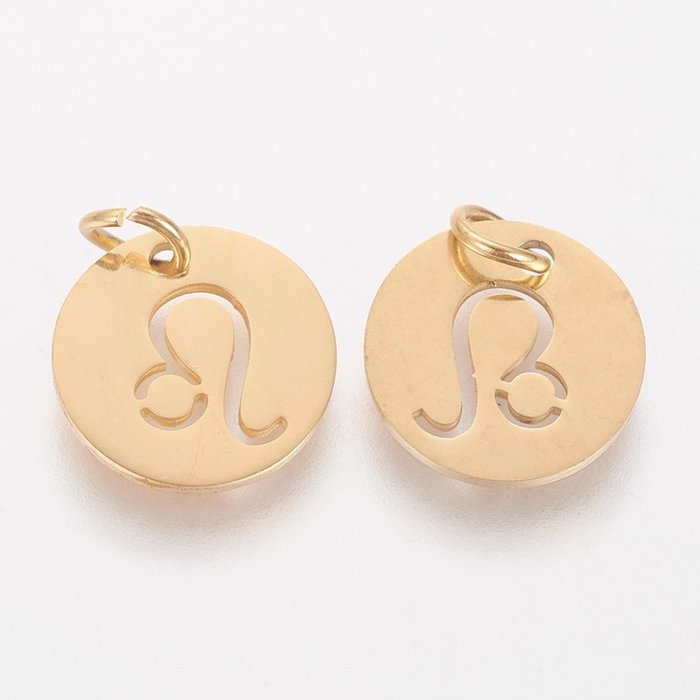Stainless Steel Sterrenbeeld Bedel Leeuw Gold Plated 12mm