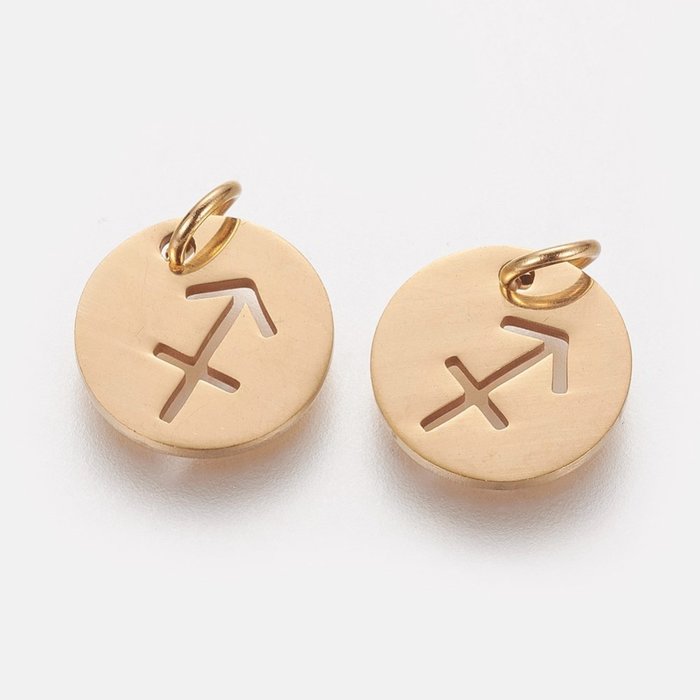 Stainless Steel Sterrenbeeld Bedel Boogschutter Gold Plated 12mm